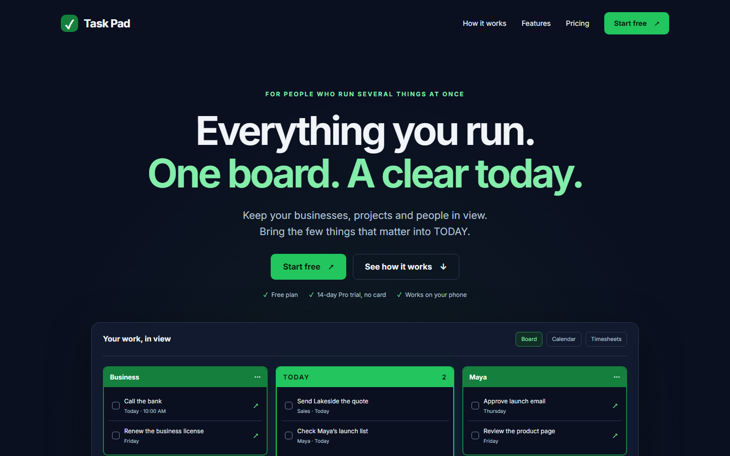 Task Pad homepage